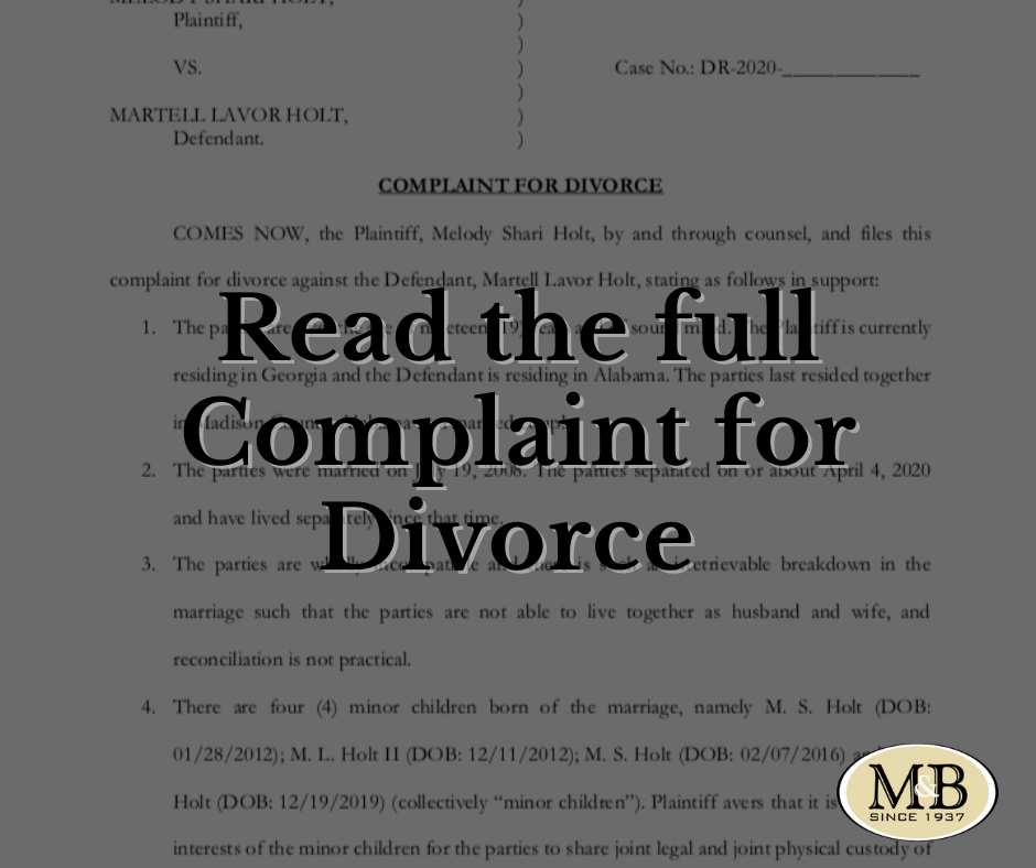 Melody Holt Divorce Complaint - Full