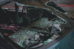 Broken windshield on a car