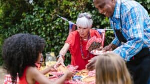 Grandparents and grandchildren at a birthday party